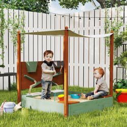 AIYAPLAY Wood Sandpit for Kids with Canopy for Garden, Beach, Green