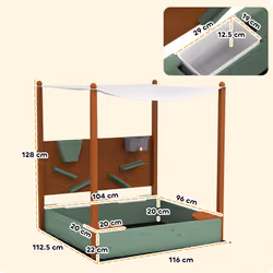 AIYAPLAY Wood Sandpit for Kids with Canopy for Garden, Beach, Green