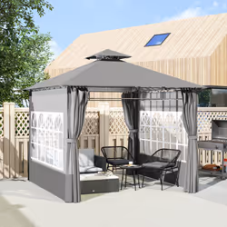 Outsunny 3 x 3 m Garden Gazebo, Outdoor Gazebo Canopy Shelter, Light Grey