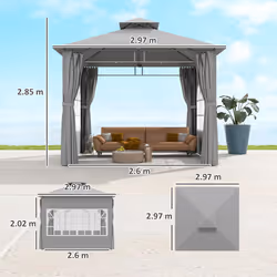 Outsunny 3 x 3 m Garden Gazebo, Outdoor Gazebo Canopy Shelter, Light Grey