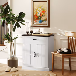 HOMCOM Sideboard Storage Cabinet with Thick Tabletop and 2 Barn Doors White - Additional view 5