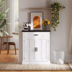 HOMCOM Sideboard Storage Cabinet with Thick Tabletop and 2 Barn Doors White - Additional view 6