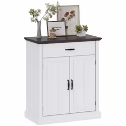 HOMCOM Sideboard Storage Cabinet with Thick Tabletop and 2 Barn Doors White - Additional view 7