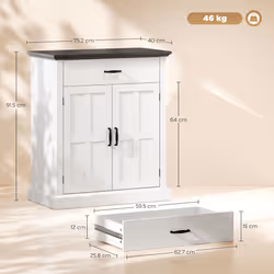 HOMCOM Sideboard Storage Cabinet with Thick Tabletop and 2 Barn Doors White - Additional view 8