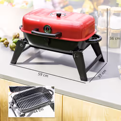 Outsunny Folding Charcoal Barbecue Grill, Portable BBQ for Camping, Red