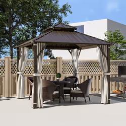 Outsunny 3 x 3(m) Hardtop Gazebo with Metal Roof, Netting and Curtains