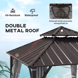 Outsunny 3 x 3(m) Hardtop Gazebo with Metal Roof, Netting and Curtains