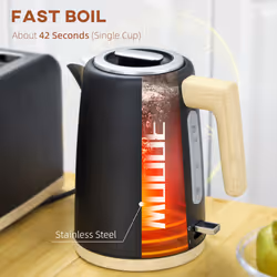 HOMCOM 1.7L Electric Fast Boil Kettle and 2 Slice Toaster Set, Black - Additional view 7