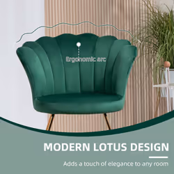 HOMCOM Accent Chair, Velvet Armchair with Lotus Backrest, Steel Legs, Green - Additional view 5
