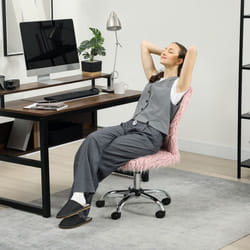 HOMCOM Armless Makeup Vanity Chair, 360 wivel Computer Chair, Pink