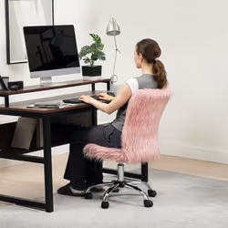 HOMCOM Armless Makeup Vanity Chair, 360 wivel Computer Chair, Pink - Additional view 8