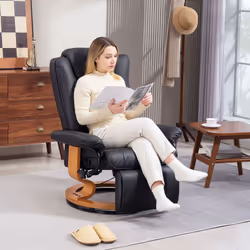 HOMCOM PU Leather Reclining Armchair with Footrest for Living Room - Black