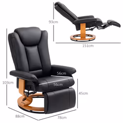 HOMCOM PU Leather Reclining Armchair with Footrest for Living Room - Black