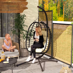 Outsunny Rattan Hanging Egg Chair w/ Stand, Cushion, Headrest, Cream White