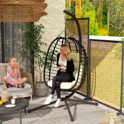 Outsunny Rattan Hanging Egg Chair w/ Stand, Cushion, Headrest, Cream White