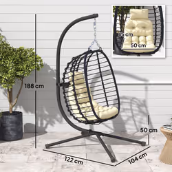 Outsunny Rattan Hanging Egg Chair w/ Stand, Cushion, Headrest, Cream White