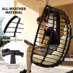 Outsunny Rattan Hanging Egg Chair w/ Stand, Cushion, Headrest, Cream White
