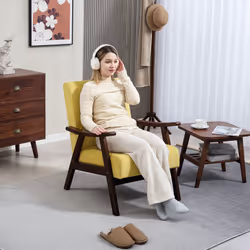 HOMCOM Velvet Armchair with Solid Wood Frame and Thick Padded - Yellow