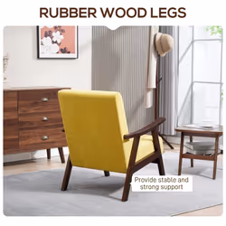 HOMCOM Velvet Armchair with Solid Wood Frame and Thick Padded - Yellow