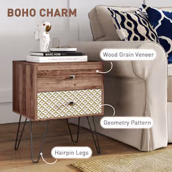 HOMCOM 2-Drawer Nightstand, Sofa Bedside Table for Living Room, Bedroom