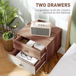 HOMCOM 2-Drawer Nightstand, Sofa Bedside Table for Living Room, Bedroom