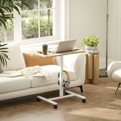 HOMCOM Standing Desk Mobile Overbed Table w/ Wheels for Home Office Natural