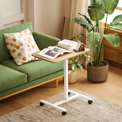 HOMCOM Standing Desk Mobile Overbed Table w/ Wheels for Home Office Natural