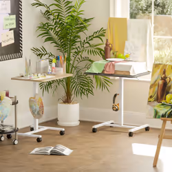 HOMCOM Standing Desk Mobile Overbed Table w/ Wheels for Home Office Natural