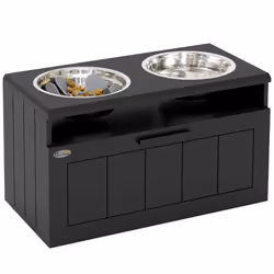 PawHut Raised Dog Bowl, Elevated Dog Bowls with Slow Feeder Mat, Black - Additional view 8