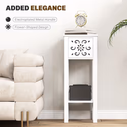 HOMCOM Bedside Table Set, End Table Set with Drawer and Storage Shelf, White