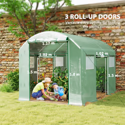 Outsunny Polytunnel Greenhouse with 3 Roll-up Doors, 3 x 2 x 2m, Green