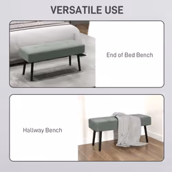 HOMCOM End of Bed Bench w/ Thick Padding and Steel Legs for Entryway, Green - Additional view 4
