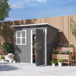 Outsunny 7 x 4ft Galvanised Steel Garden Shed with Foundation Kit, Grey