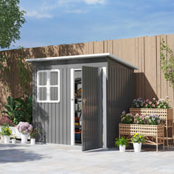 Outsunny 7 x 4ft Galvanised Steel Garden Shed with Foundation Kit, Grey