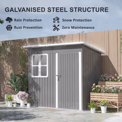 Outsunny 7 x 4ft Galvanised Steel Garden Shed with Foundation Kit, Grey