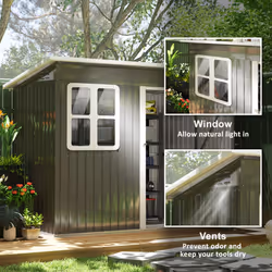 Outsunny 7 x 4ft Galvanised Steel Garden Shed with Foundation Kit, Grey - Additional view 4