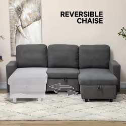 HOMCOM Pull Out Sofa Bed L Shape Corner Sofa w/ Reversible Chaise Dark Grey - Additional view 4