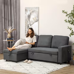 HOMCOM Pull Out Sofa Bed L Shape Corner Sofa w/ Reversible Chaise Dark Grey - Additional view 6