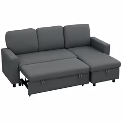 HOMCOM Pull Out Sofa Bed L Shape Corner Sofa w/ Reversible Chaise Dark Grey - Additional view 8