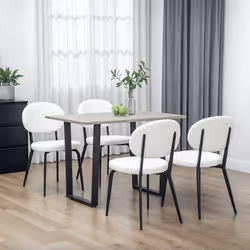 HOMCOM Set of 4 Sherpa Dining Chairs Boucle Kitchen Chairs with Back White