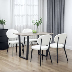 HOMCOM Set of 4 Sherpa Dining Chairs Boucle Kitchen Chairs with Back White