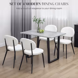 HOMCOM Set of 4 Sherpa Dining Chairs Boucle Kitchen Chairs with Back White
