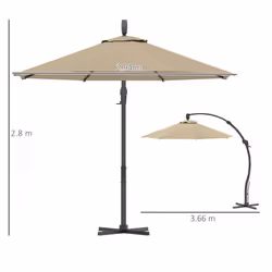 Outsunny 3(m) Garden Cantilever Parasol with Crank Aluminium Frame - Yellow
