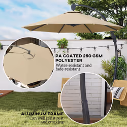 Outsunny 3(m) Garden Cantilever Parasol with Crank Aluminium Frame - Yellow