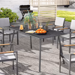 Outsunny Garden Dining Table for 6 Person with Slat Top, Steel Frame, Grey
