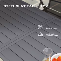 Outsunny Garden Dining Table for 6 Person with Slat Top, Steel Frame, Grey - Additional view 4