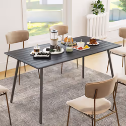 Outsunny Garden Dining Table for 6 Person with Slat Top, Steel Frame, Grey - Additional view 6