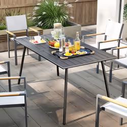 Outsunny Garden Dining Table for 6 Person with Slat Top, Steel Frame, Grey - Additional view 7