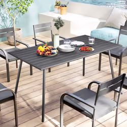 Outsunny Garden Dining Table for 6 Person with Slat Top, Steel Frame, Grey - Additional view 8