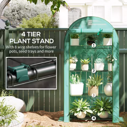 Outsunny 4 Tier Mini Greenhouse with Reinforced PE Cover, Green